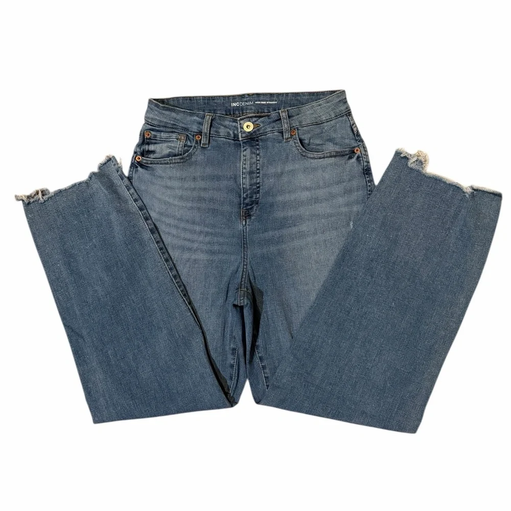 INC International Concepts High Rise Straight Leg Distressed Jeans Size 10 - Picture 5 of 8